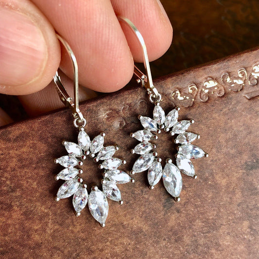 Cubic Zirconia Earrings, Sparkly Floral Teardrop Earrings