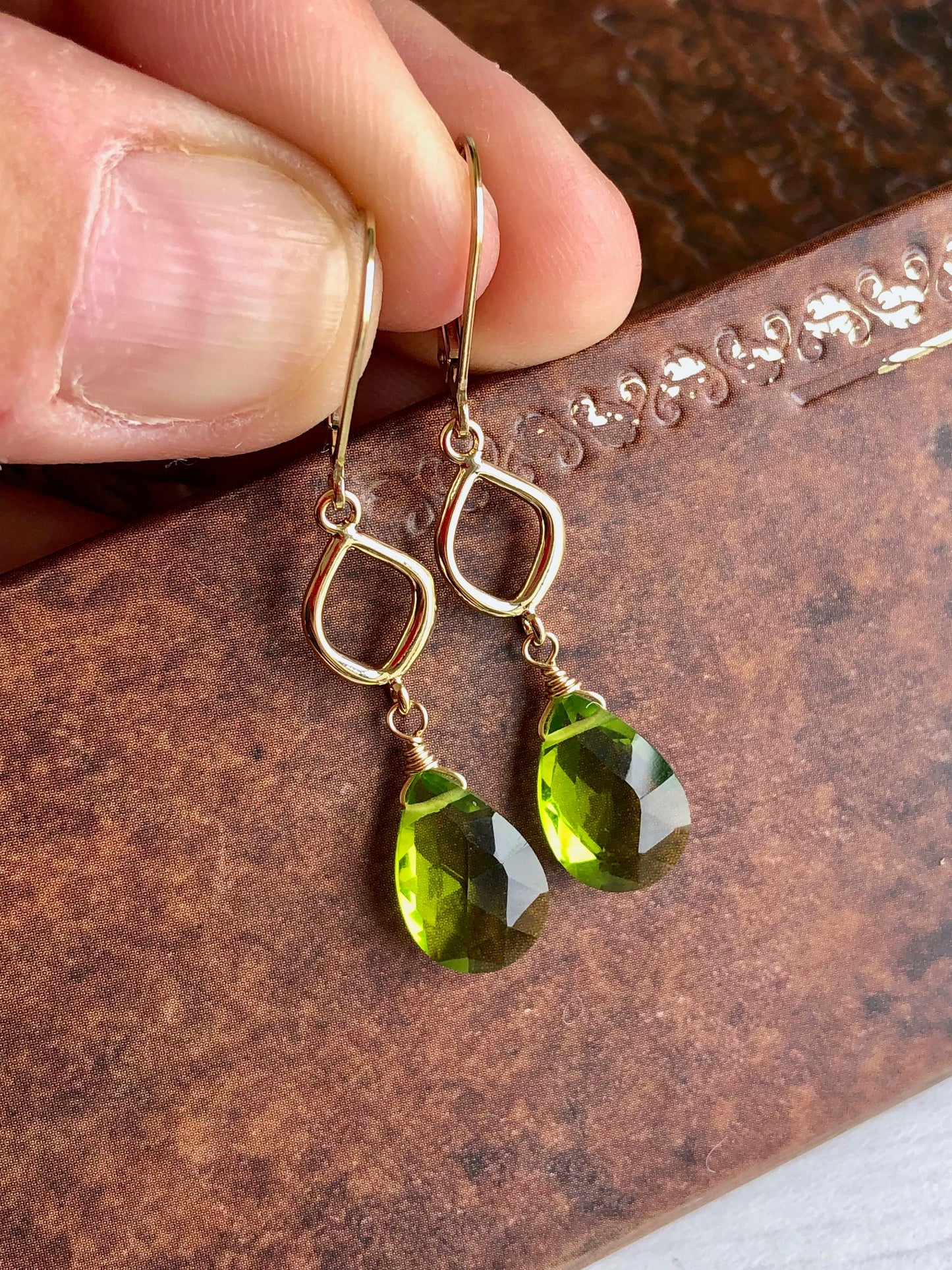 Lime Green Peridot Dangle Earrings