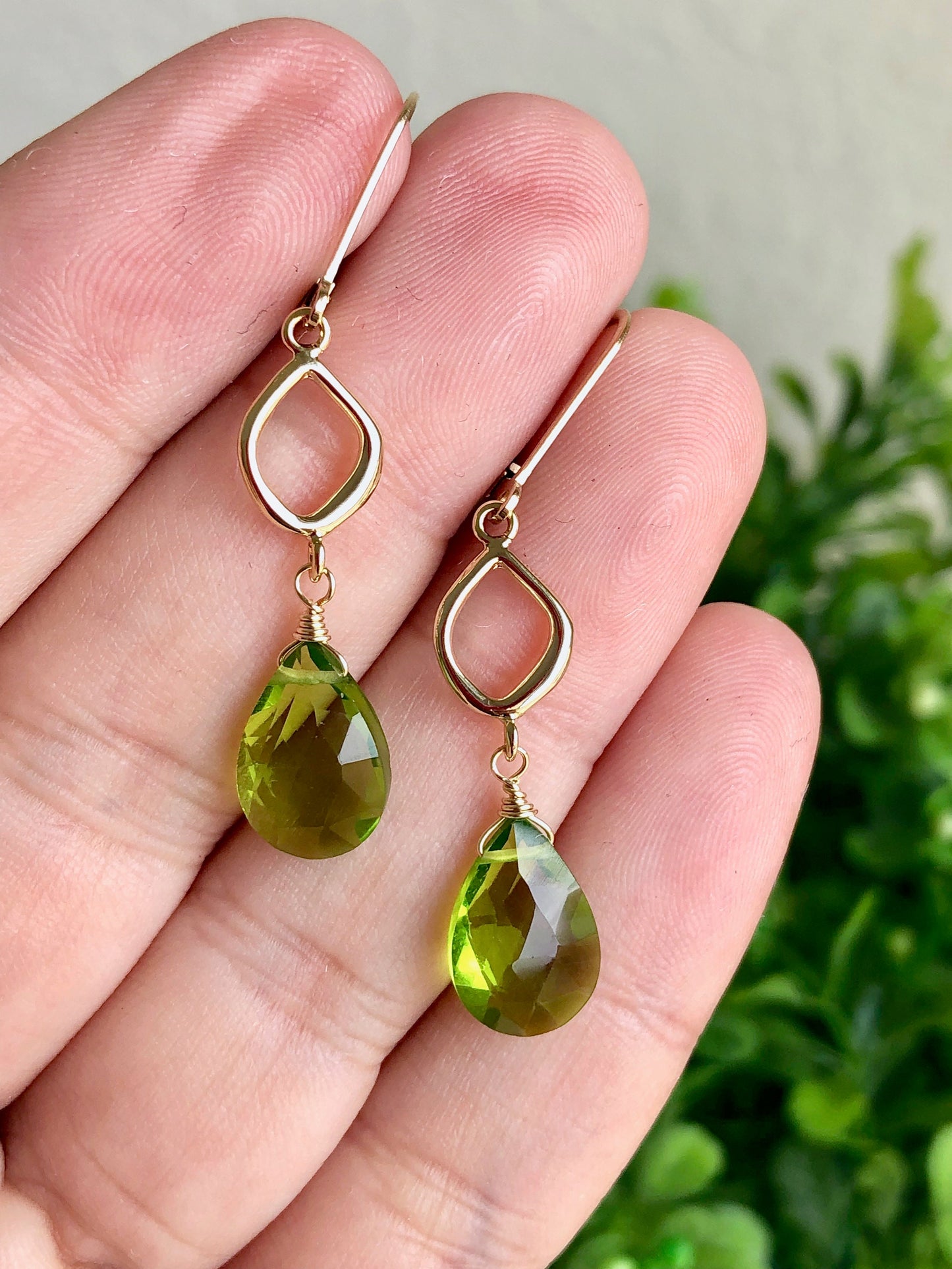 Lime Green Peridot Dangle Earrings