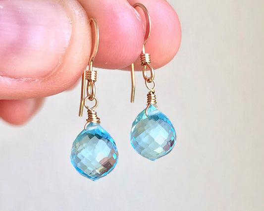 Aquamarine Teardrop Earrings, Sky Blue Tiny Earrings in Gold or Silver, March Birthstone, Minimal Simple Blue Jewelry, Dainty Gift for March