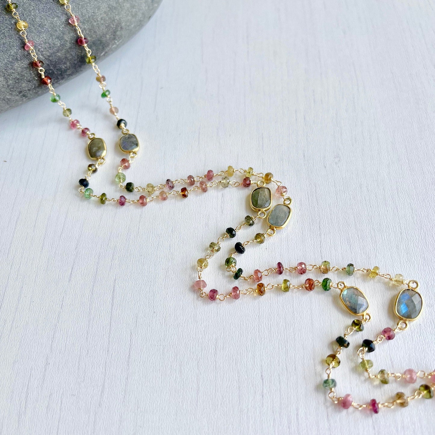 Watermelon Tourmaline Long Beaded Necklace