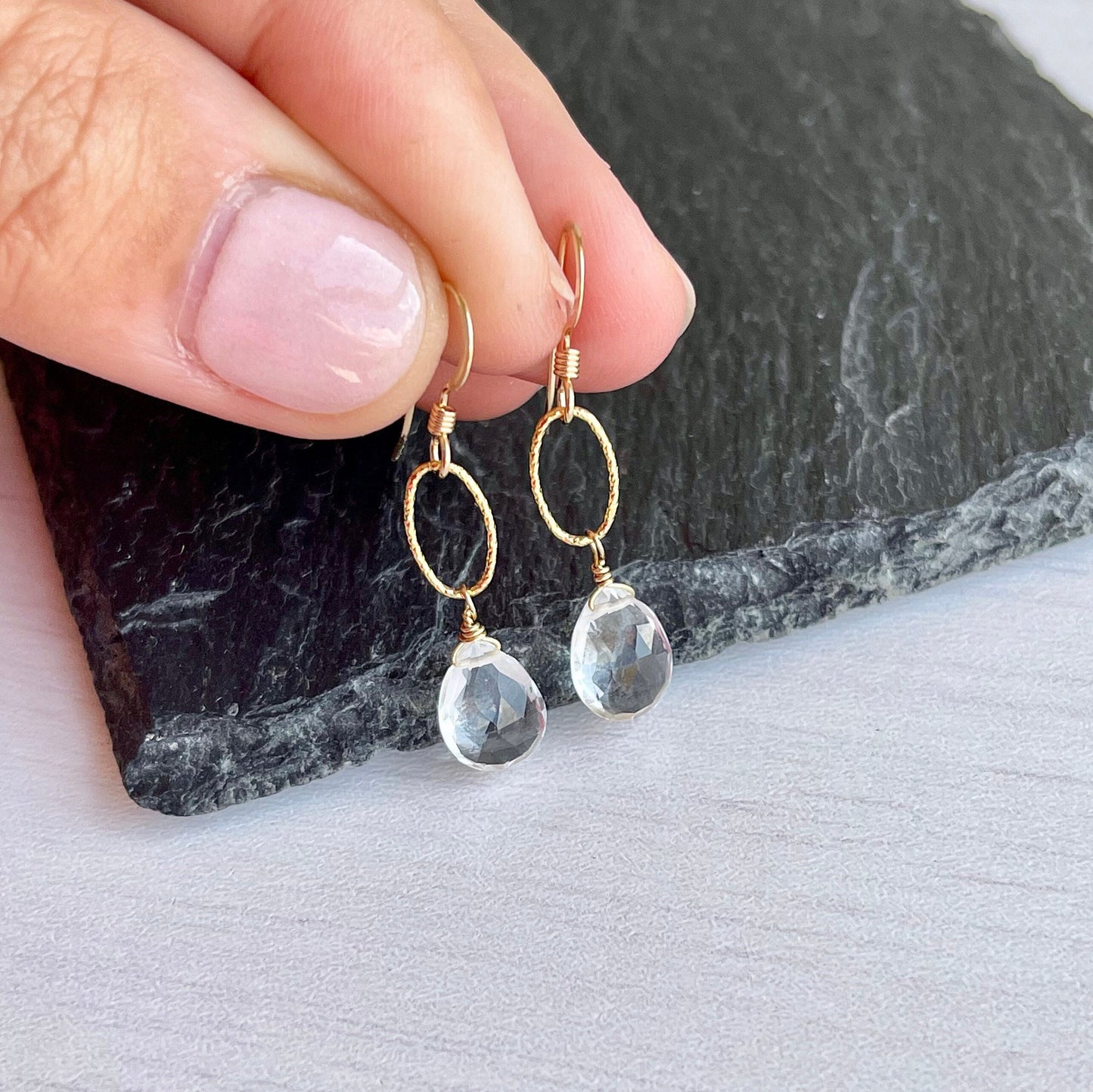 White Topaz Earrings, April Birthstone.