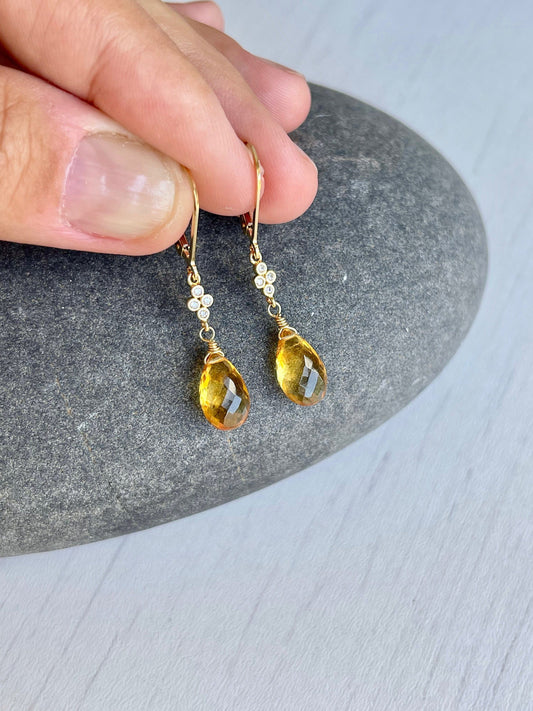 Citrine Earrings, Minimalist Gold Earrings