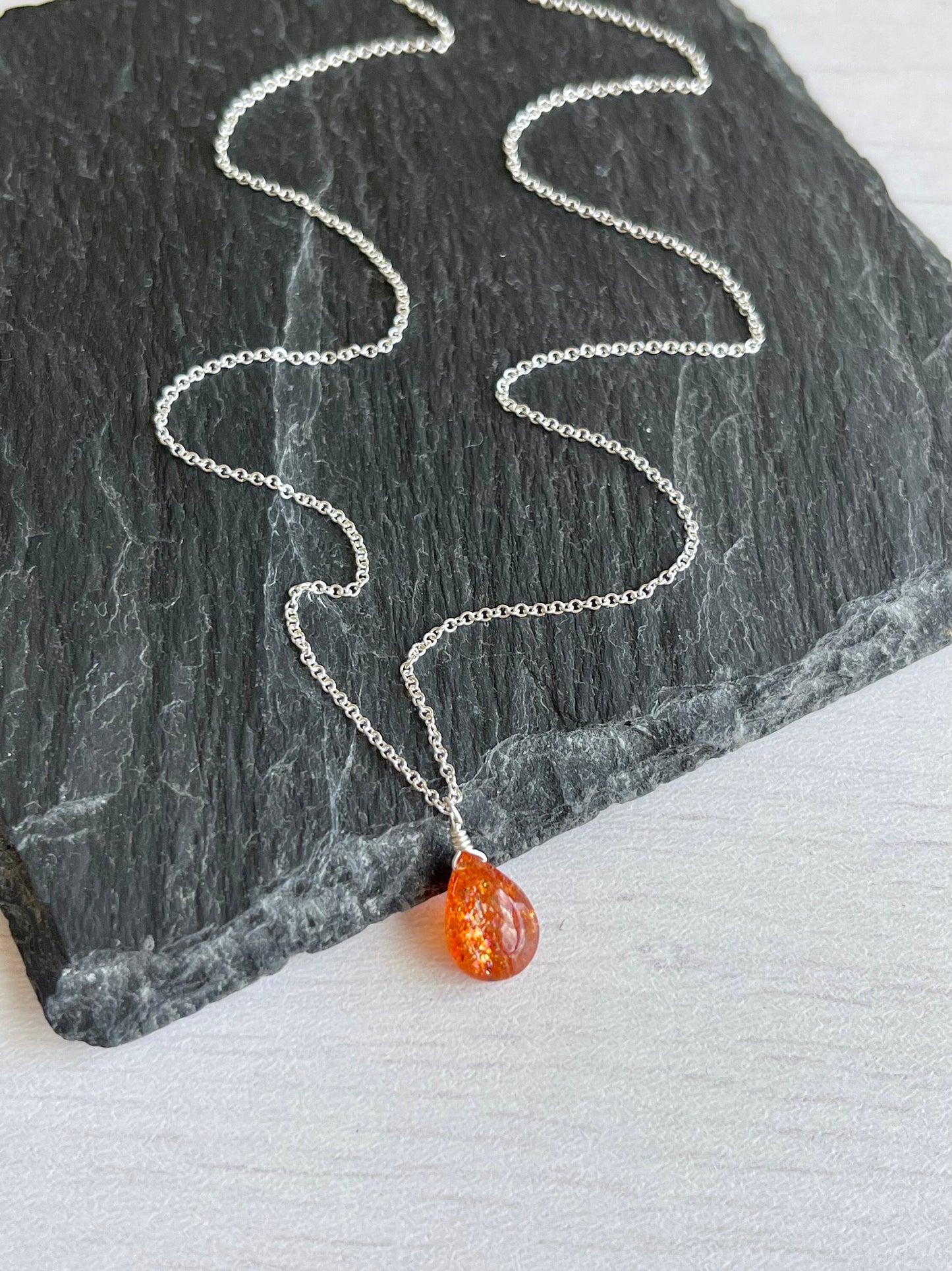 Sunstone Tiny Teardrop Necklace
