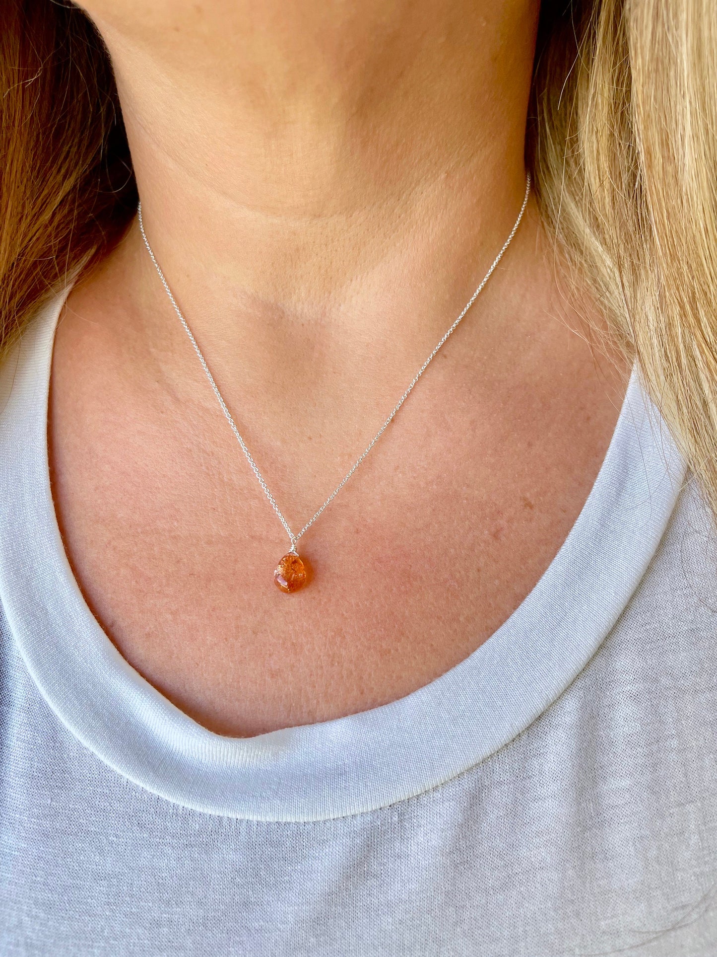 Sunstone Tiny Teardrop Necklace