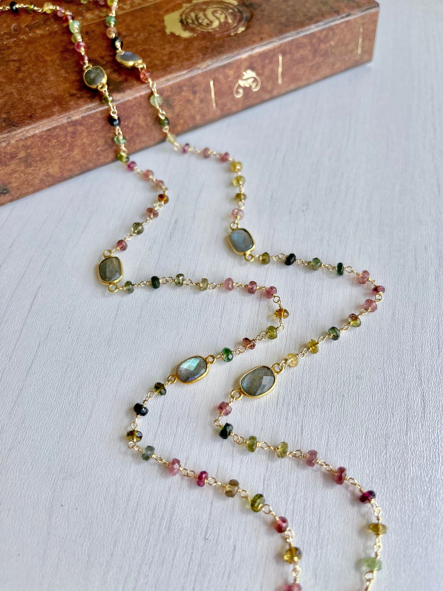 Watermelon Tourmaline Long Beaded Necklace