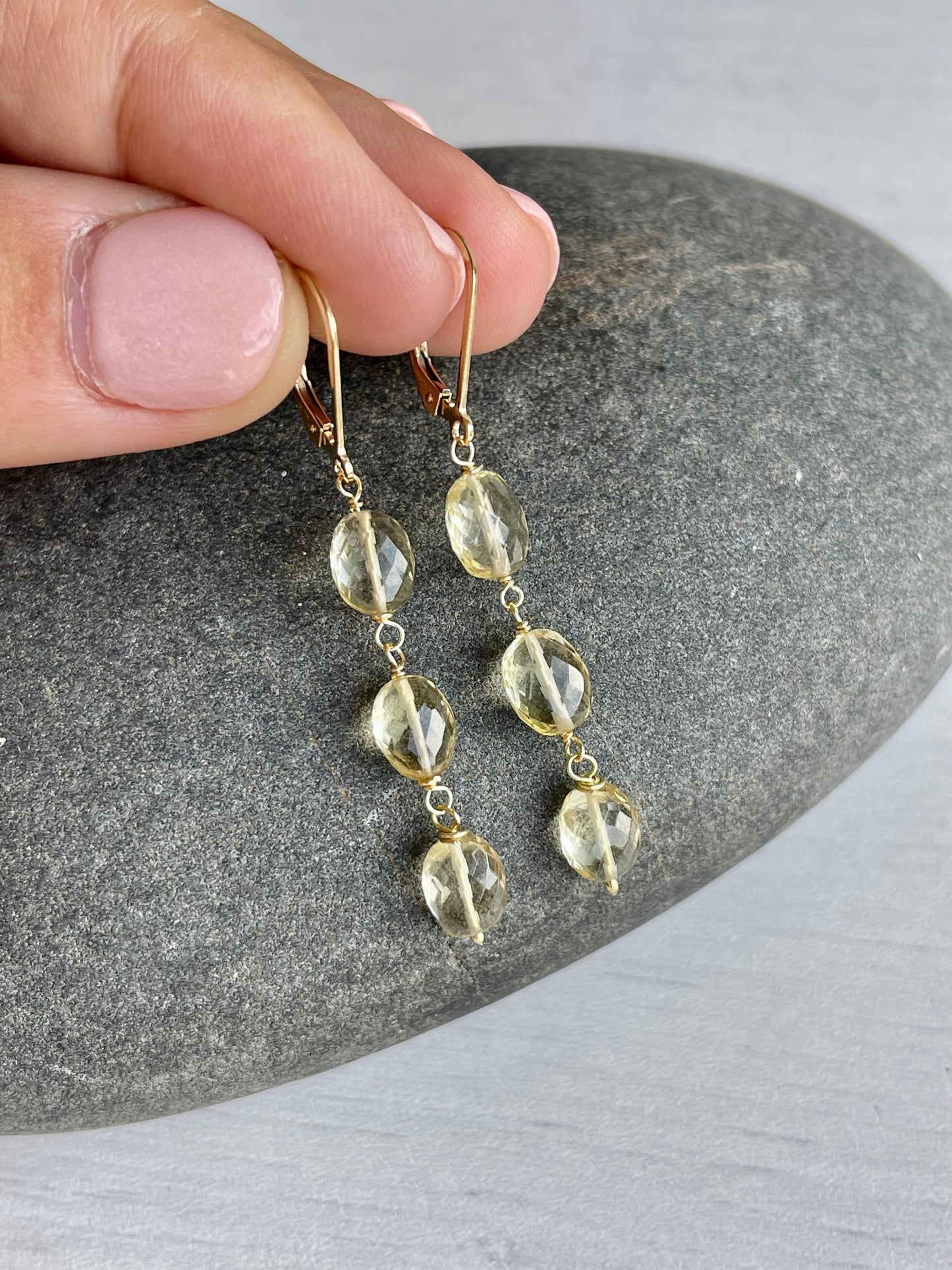 Citrine Earrings, Long Yellow Citrine Earrings in Gold or Silver