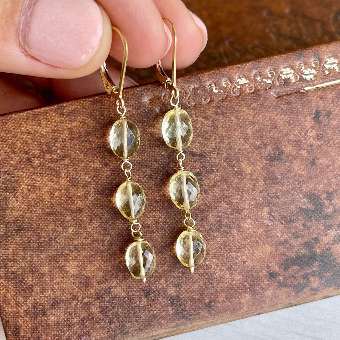 Citrine Earrings, Long Yellow Citrine Earrings in Gold or Silver