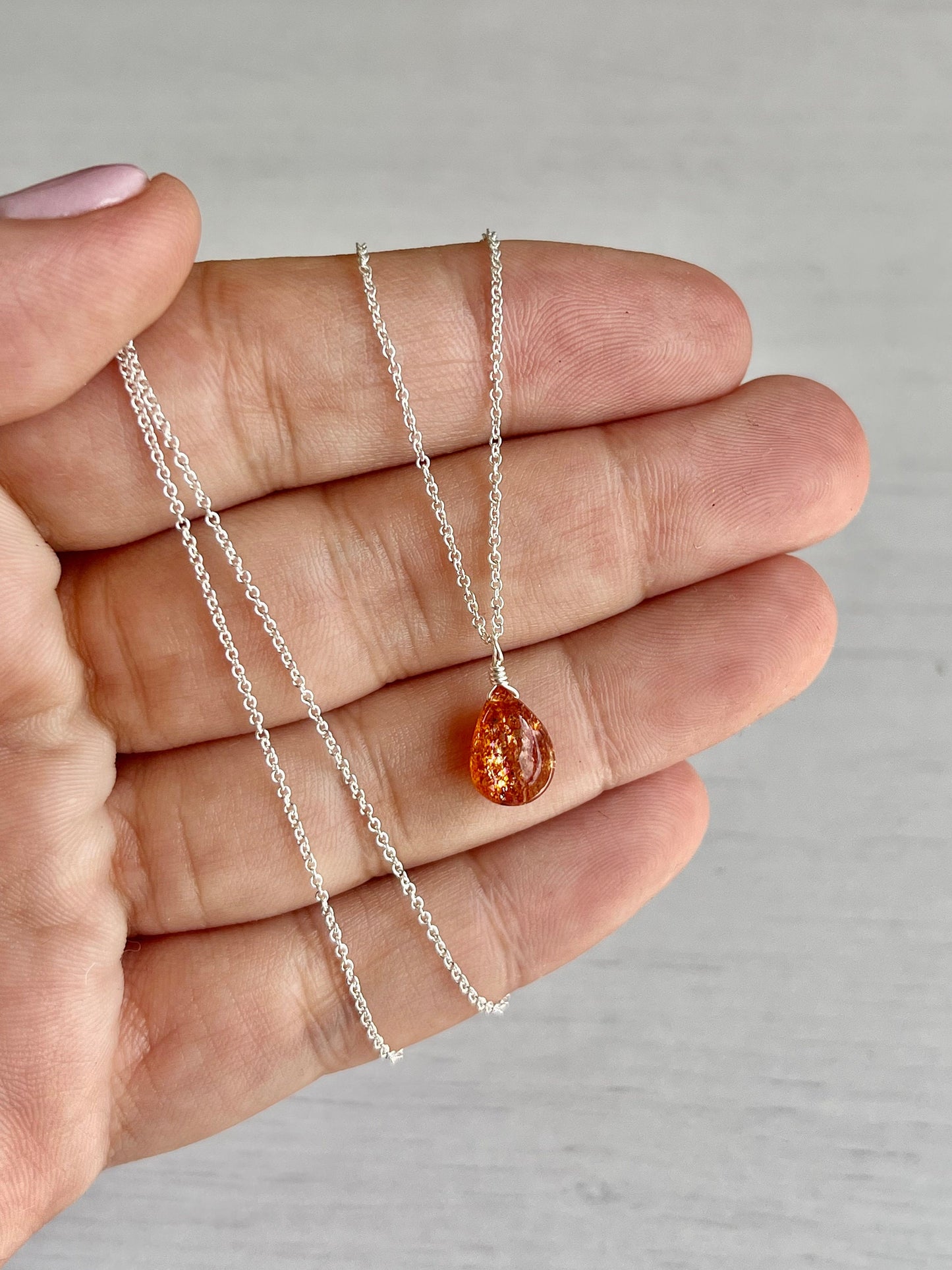 Sunstone Tiny Teardrop Necklace