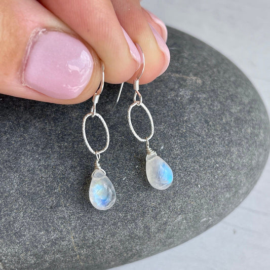 Rainbow Moonstone Oval Link Earrings