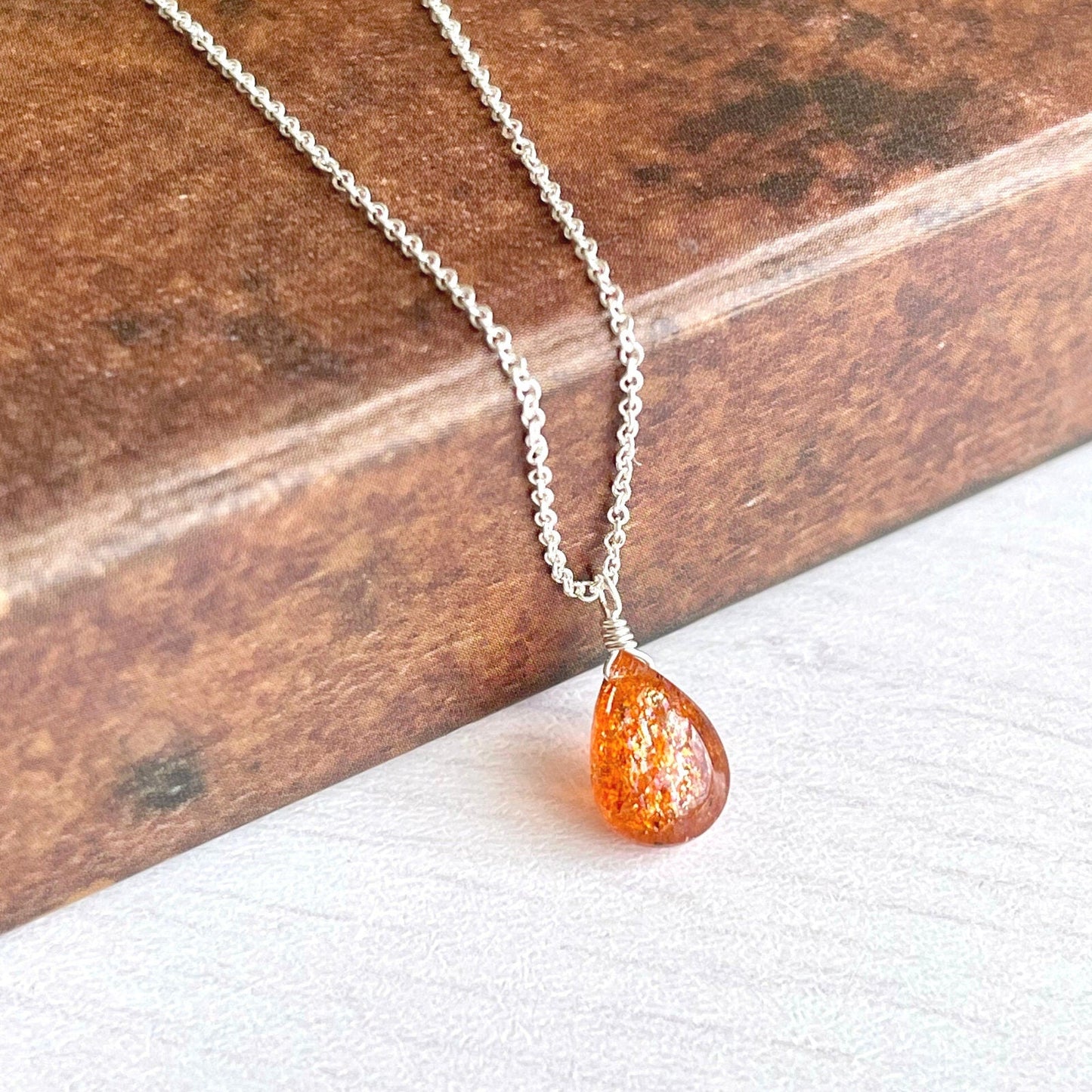 Sunstone Tiny Teardrop Necklace