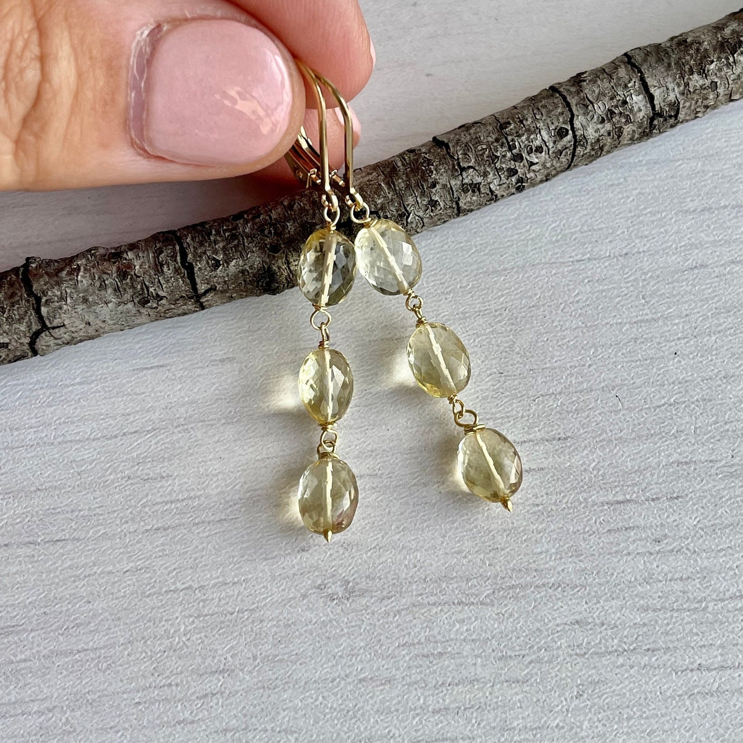 Citrine Earrings, Long Yellow Citrine Earrings in Gold or Silver