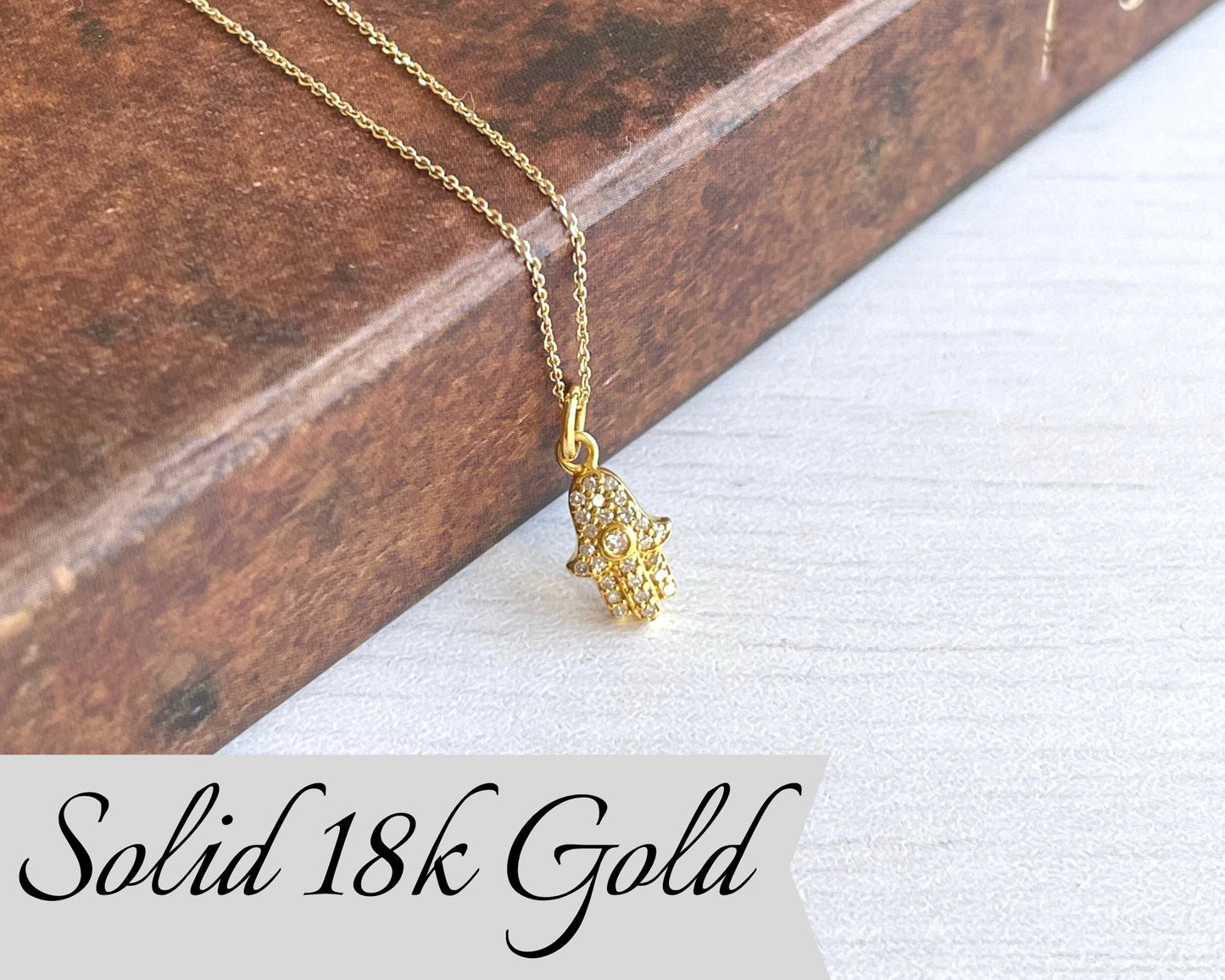 Hamsa Diamond Necklace- Solid 14k Gold