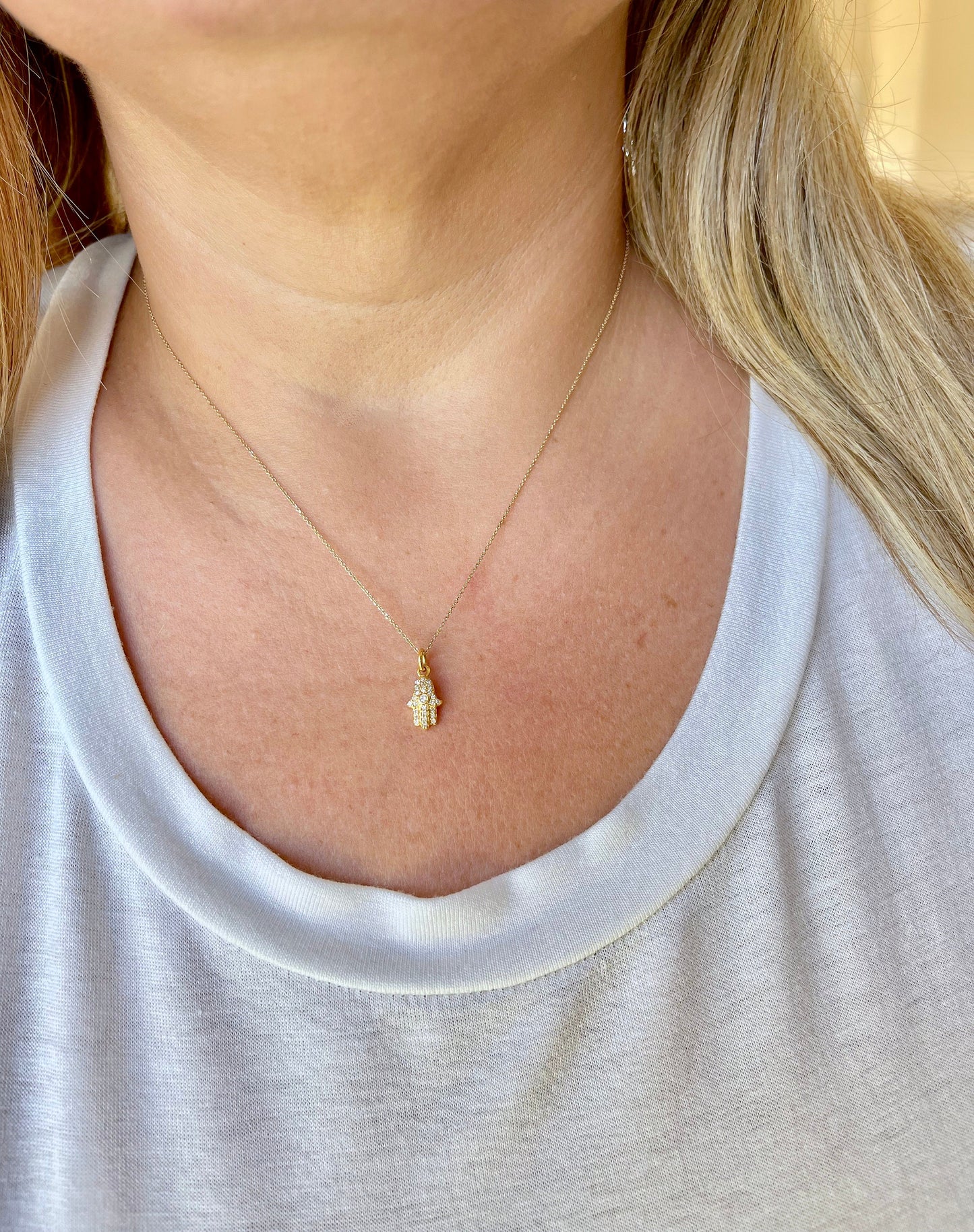 Hamsa Diamond Necklace- Solid 14k Gold