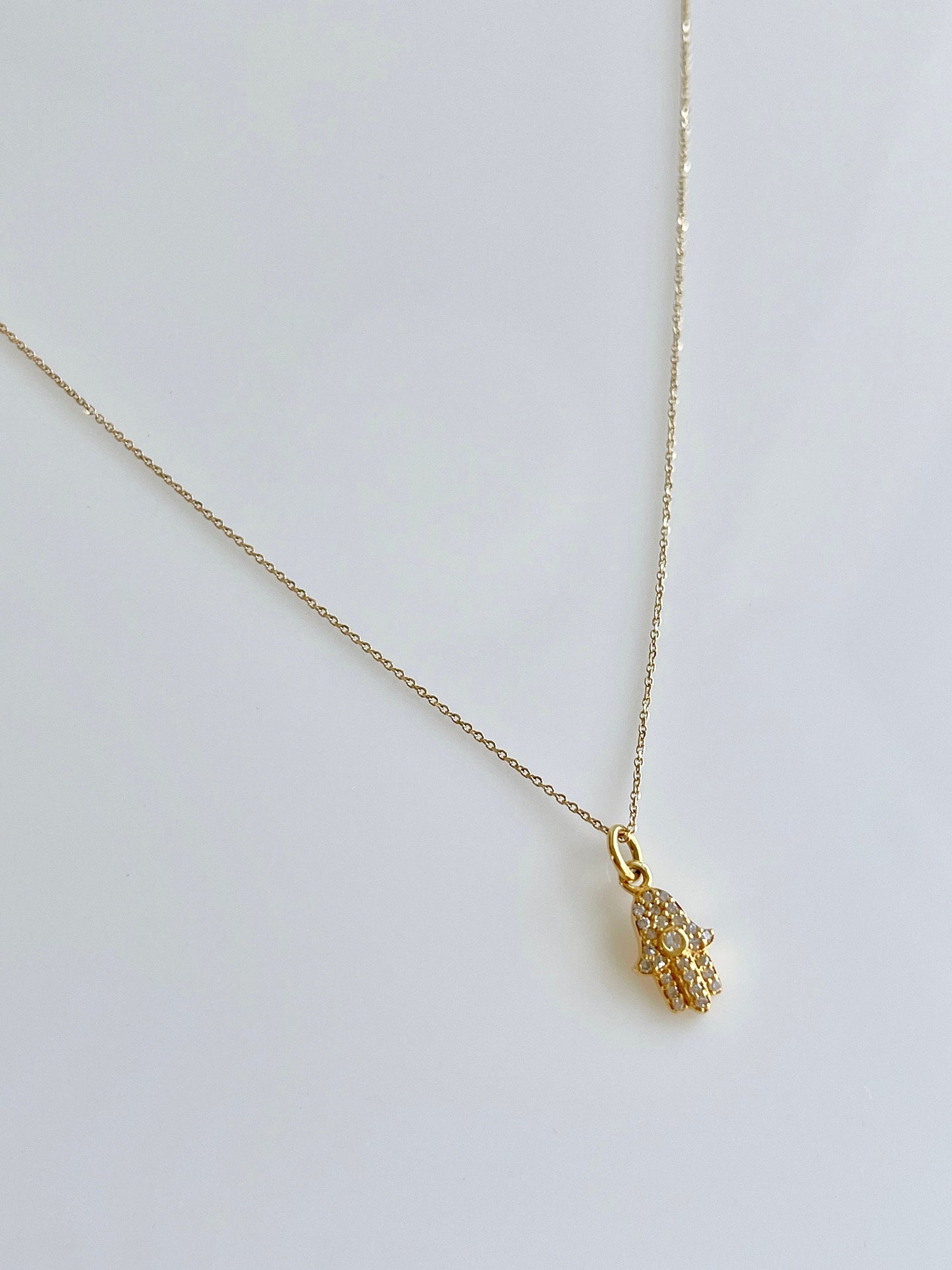 Hamsa Diamond Necklace- Solid 14k Gold