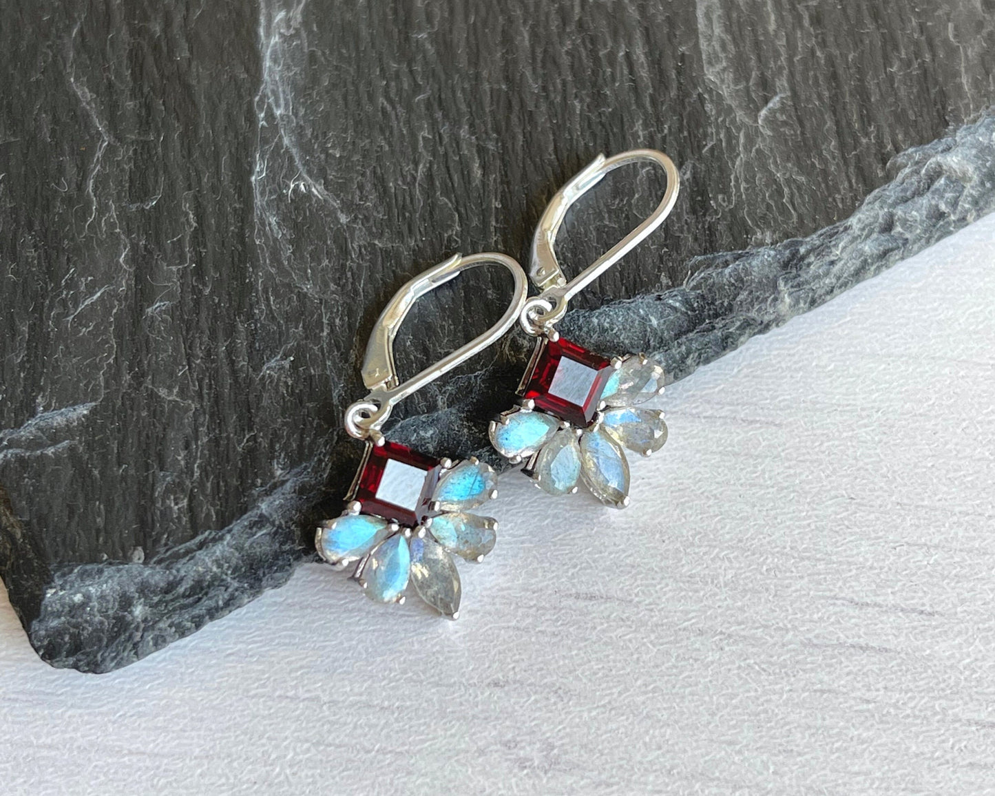 Labradorite and Garnet Flower Earrings