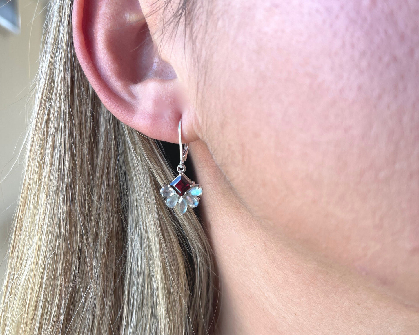 Labradorite and Garnet Flower Earrings