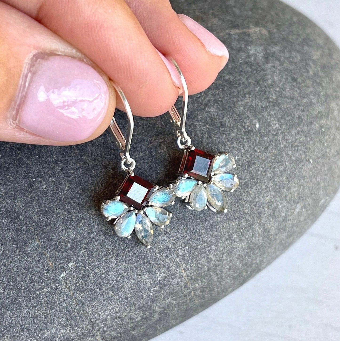 Labradorite and Garnet Flower Earrings