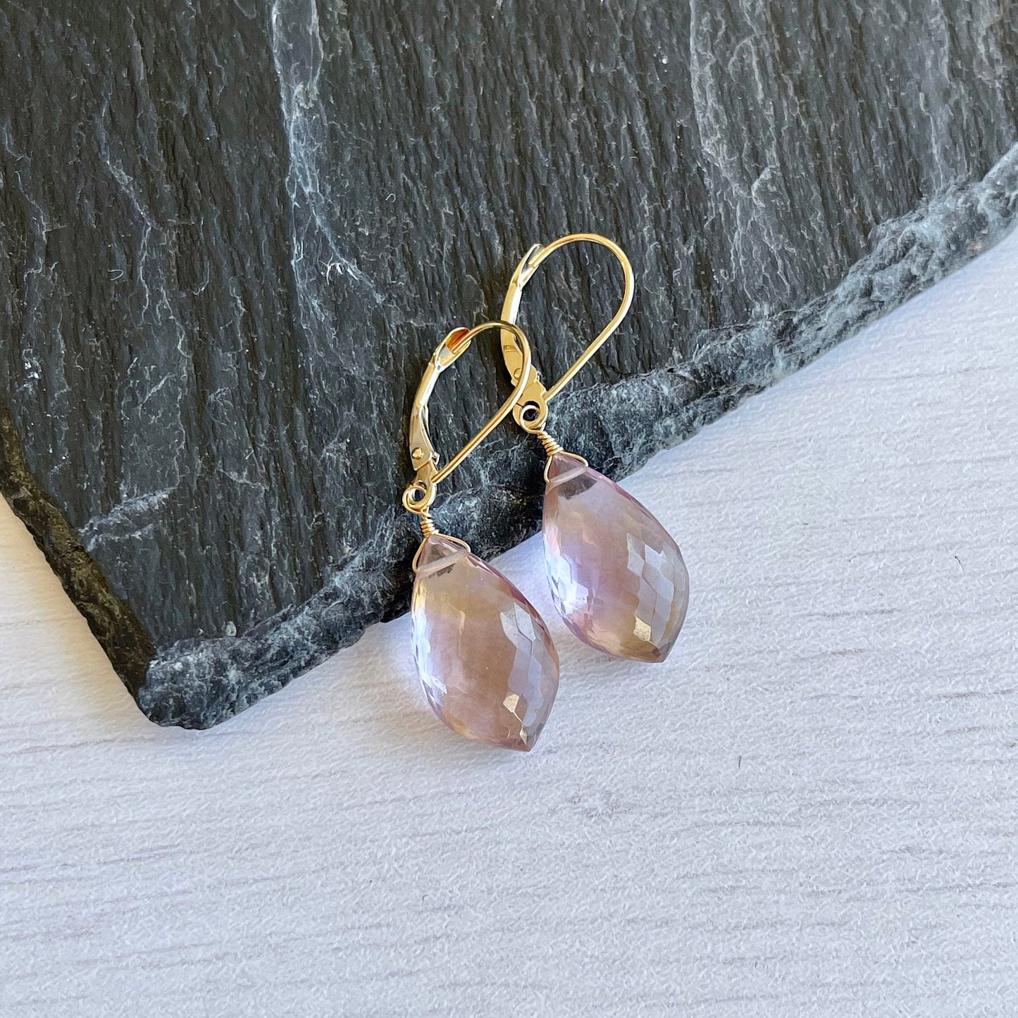 Ametrine Earrings, Solid 14k Gold