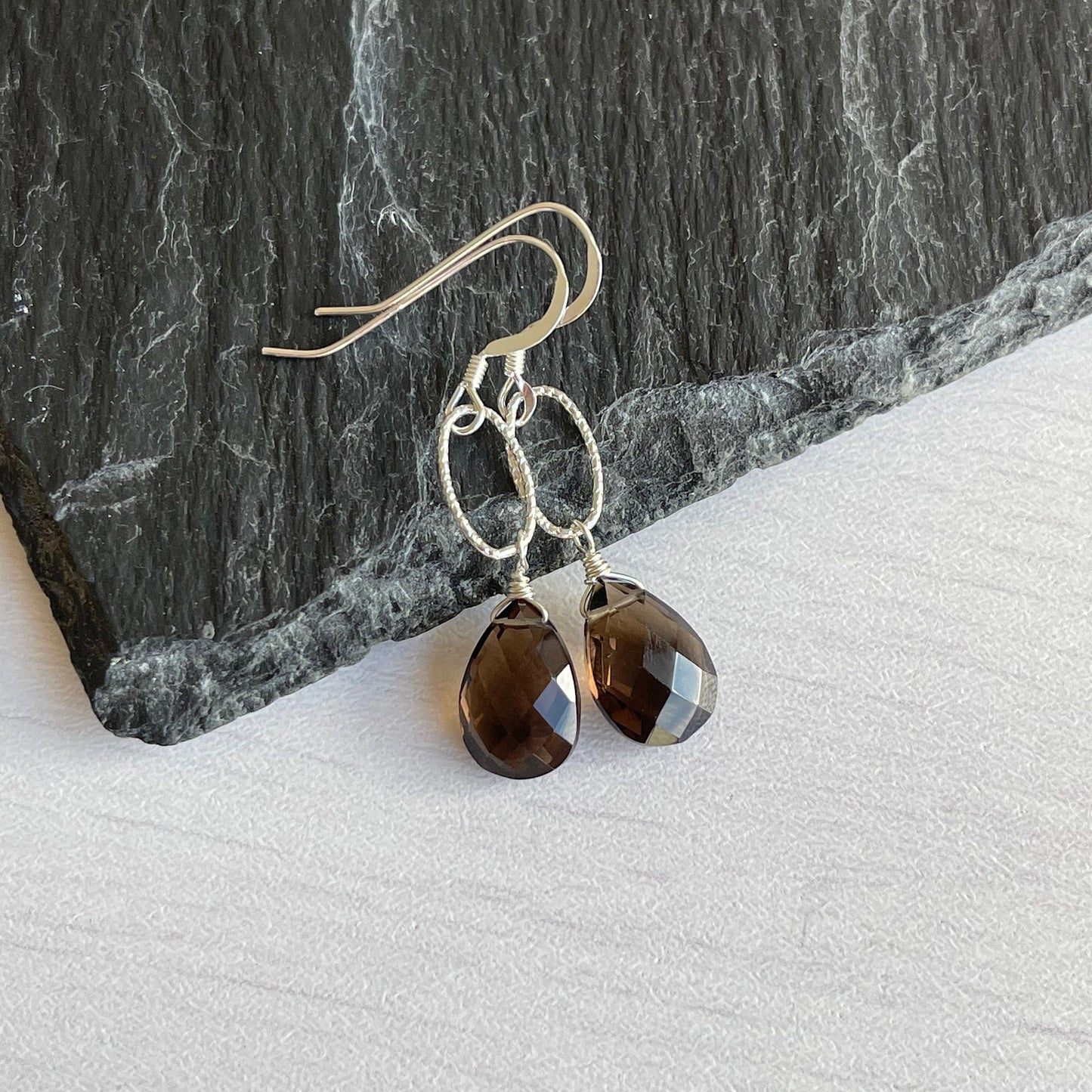 Smokey Topaz Teardrop Earrings