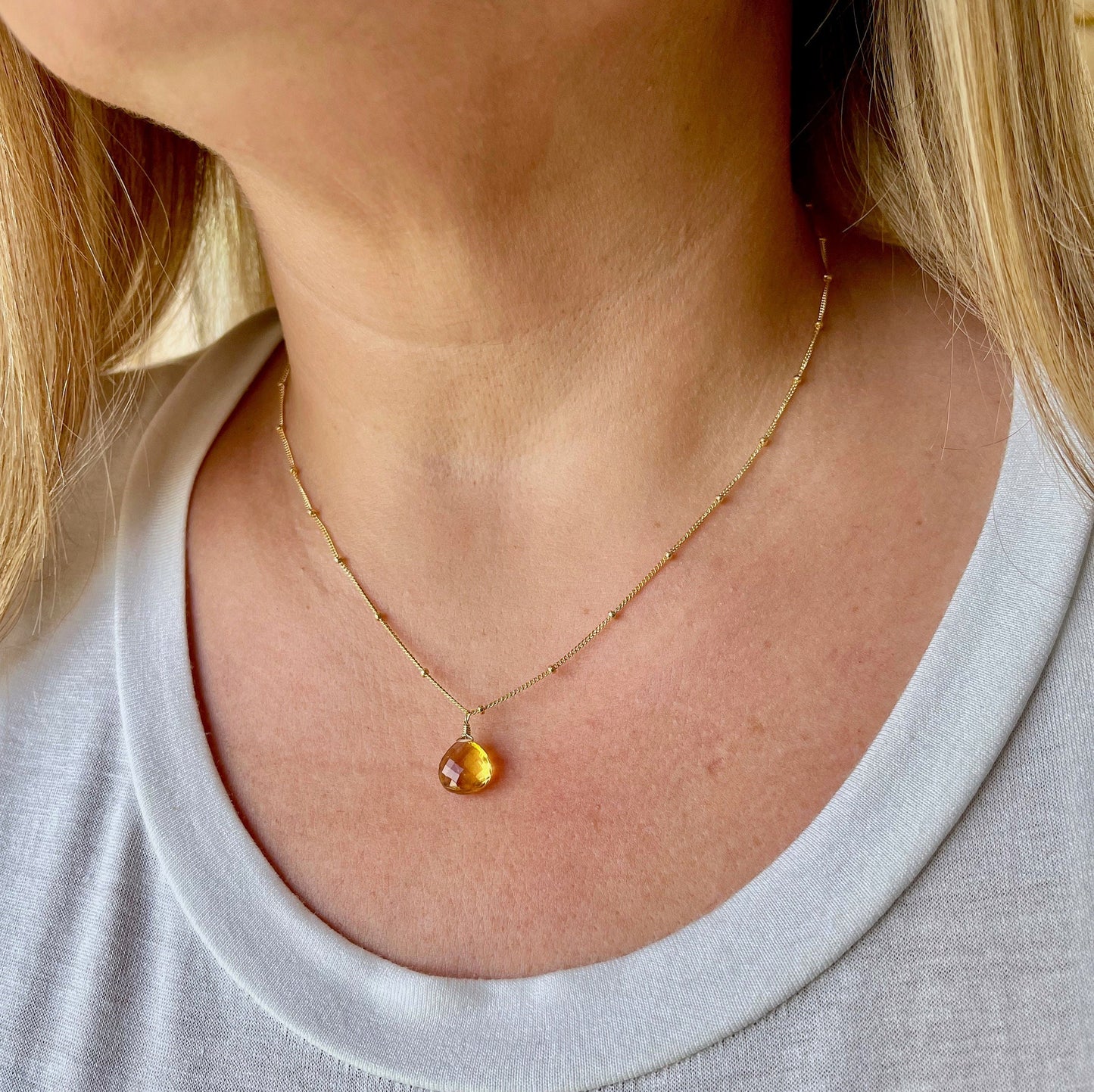 Yellow Topaz Teardrop Necklace- November Birthstone