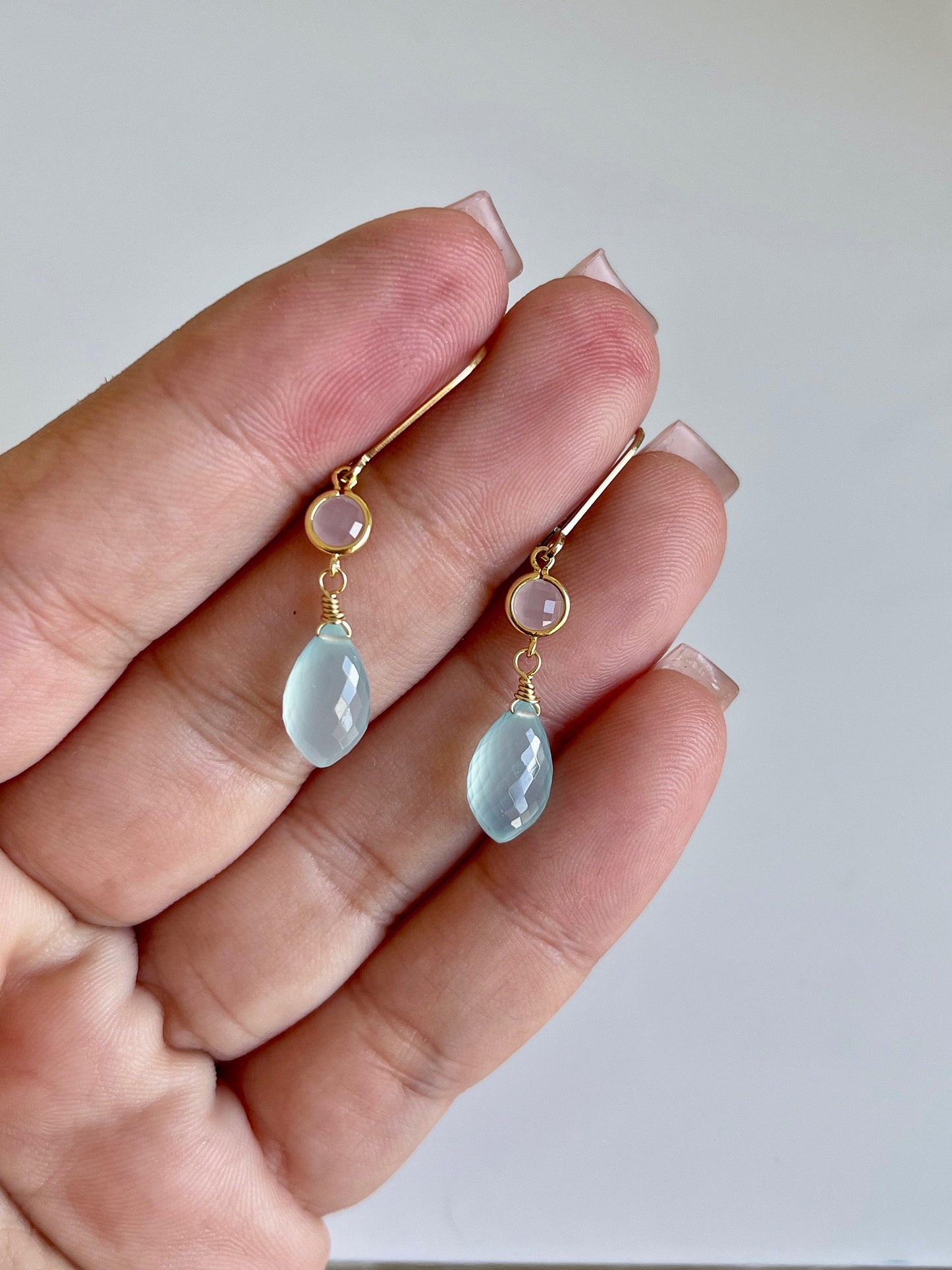 Chalcedony and Rose Quartz Earrings