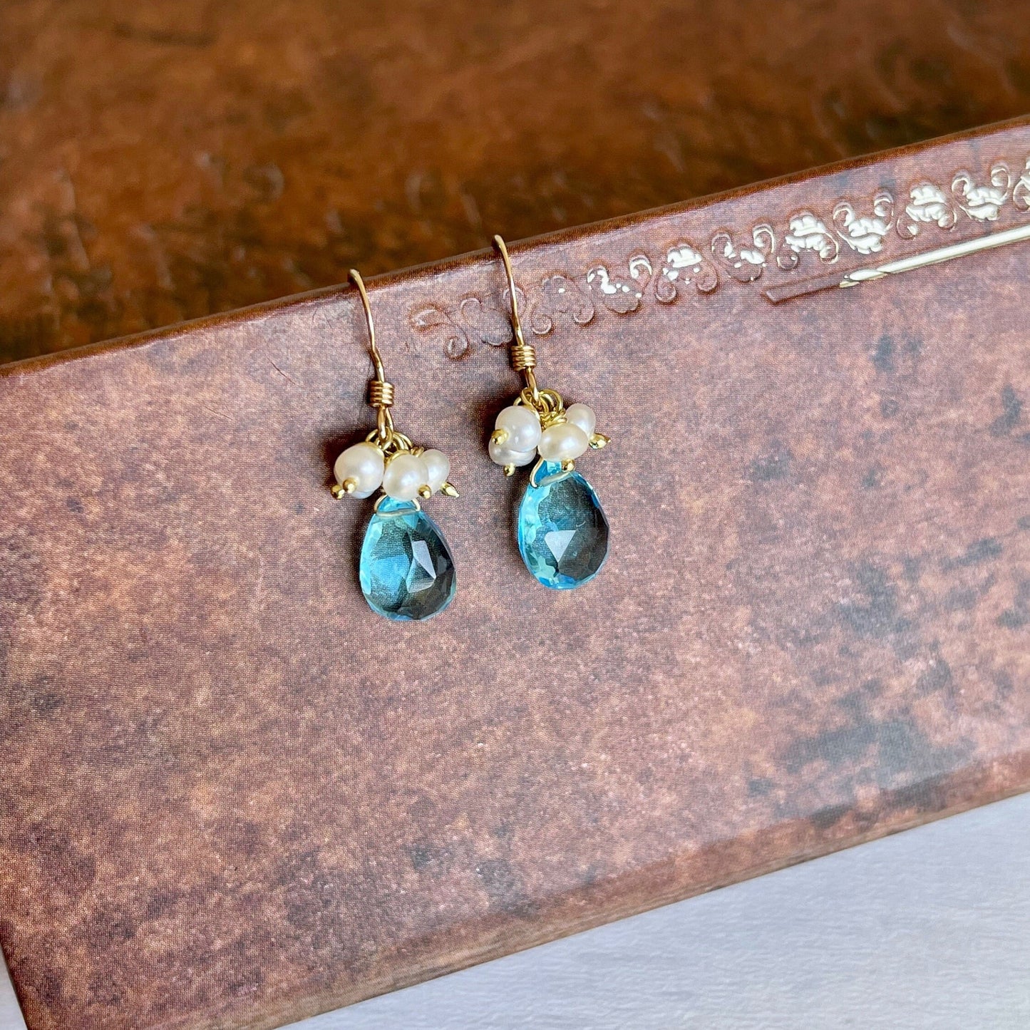 Blue Topaz and Pearl Earrings