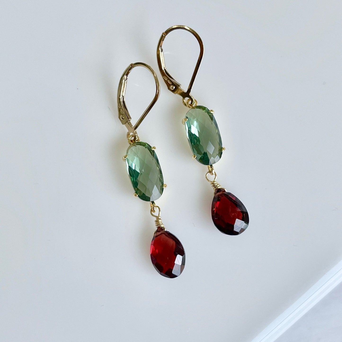 Green Topaz and Garnet Statement Earrings