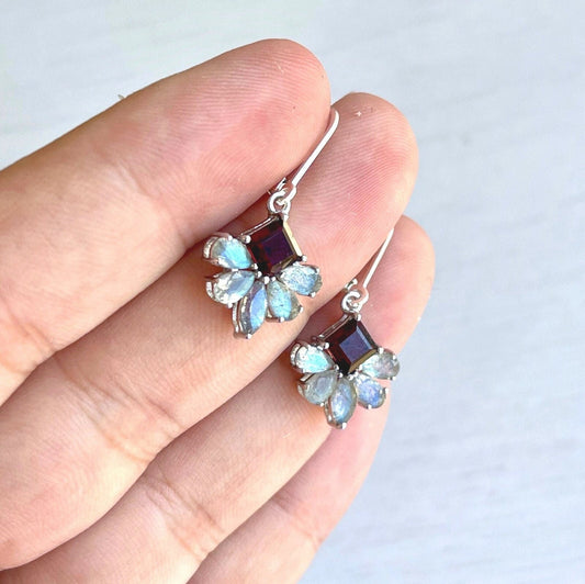 Labradorite and Garnet Flower Earrings