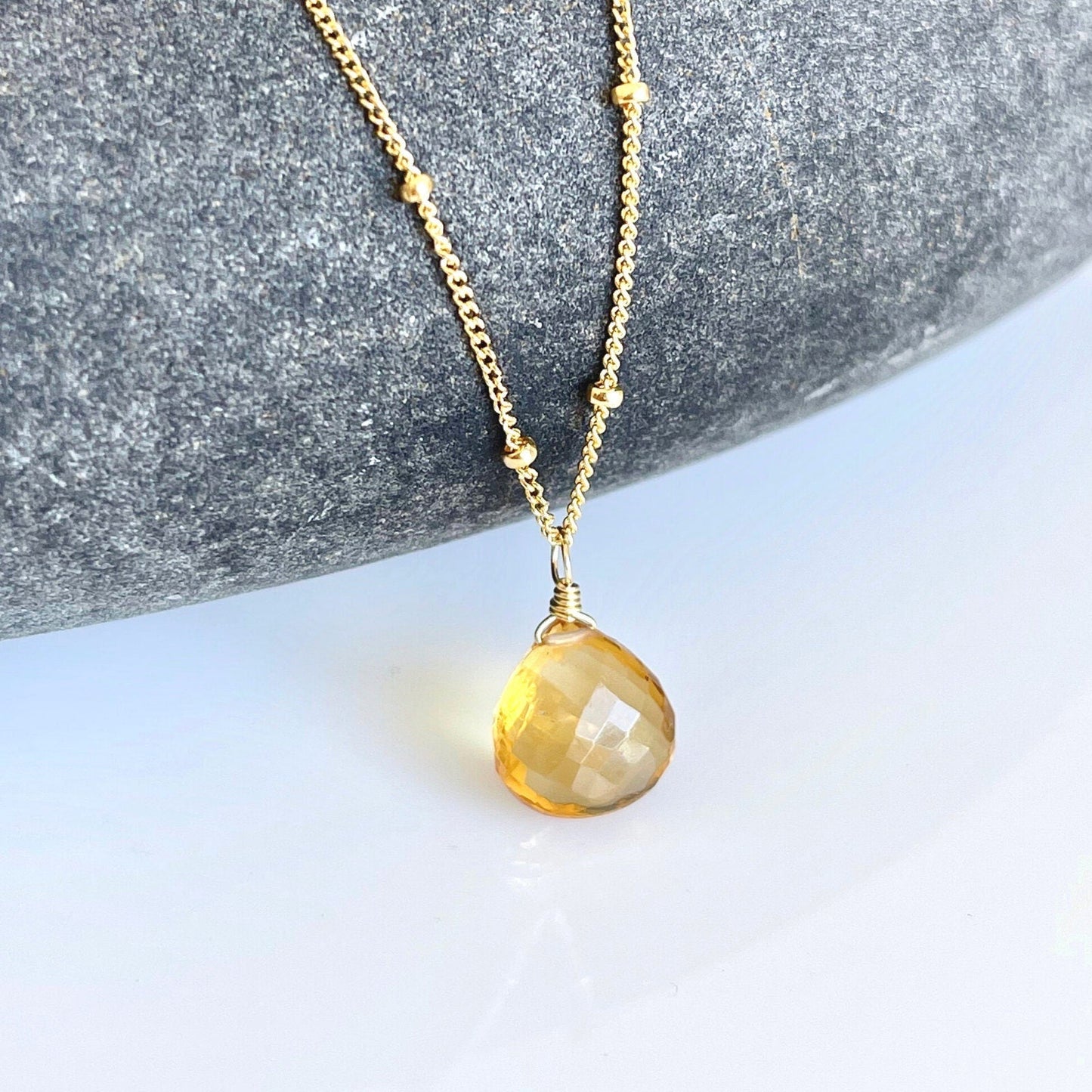 Yellow Topaz Teardrop Necklace- November Birthstone
