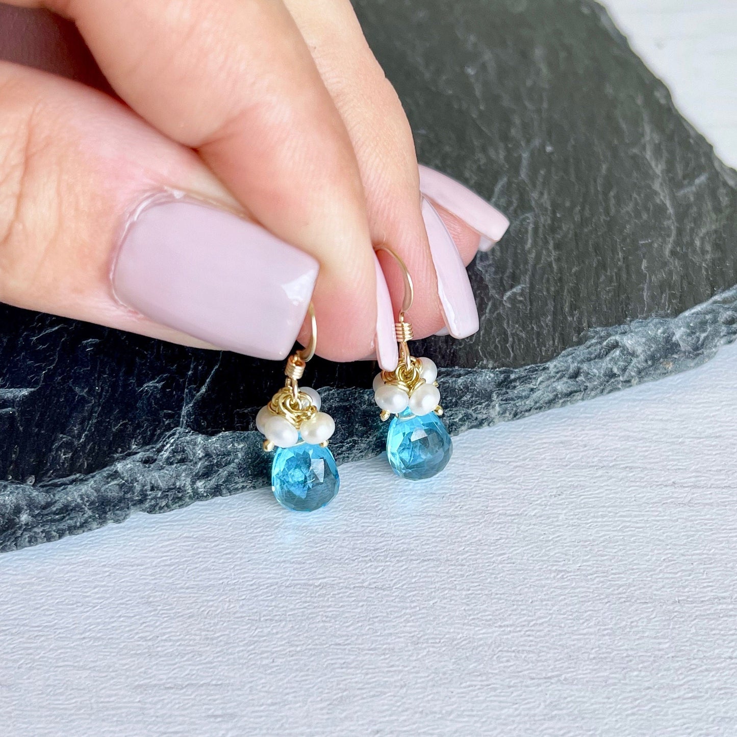 Blue Topaz and Pearl Earrings