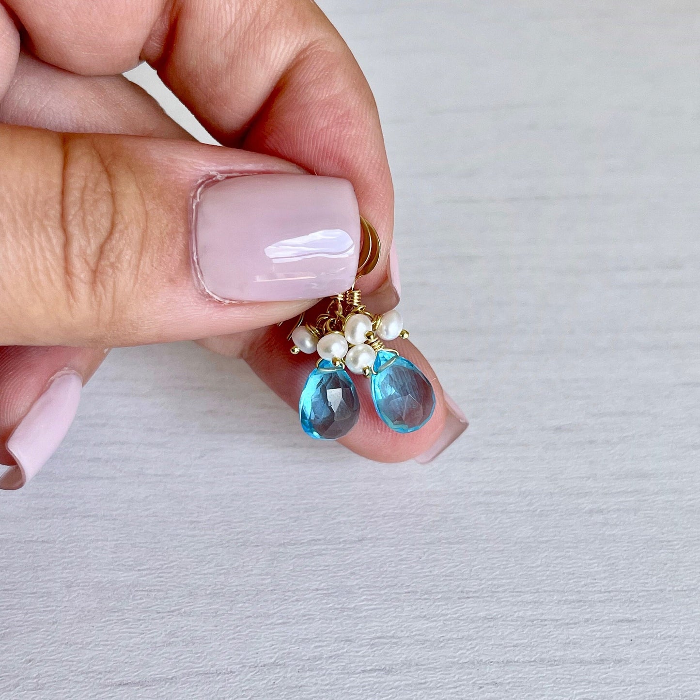 Blue Topaz and Pearl Earrings