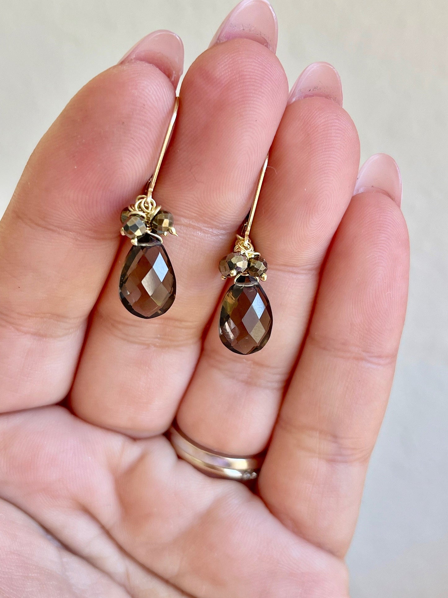 Smokey Quartz Small Teardrop Earrings