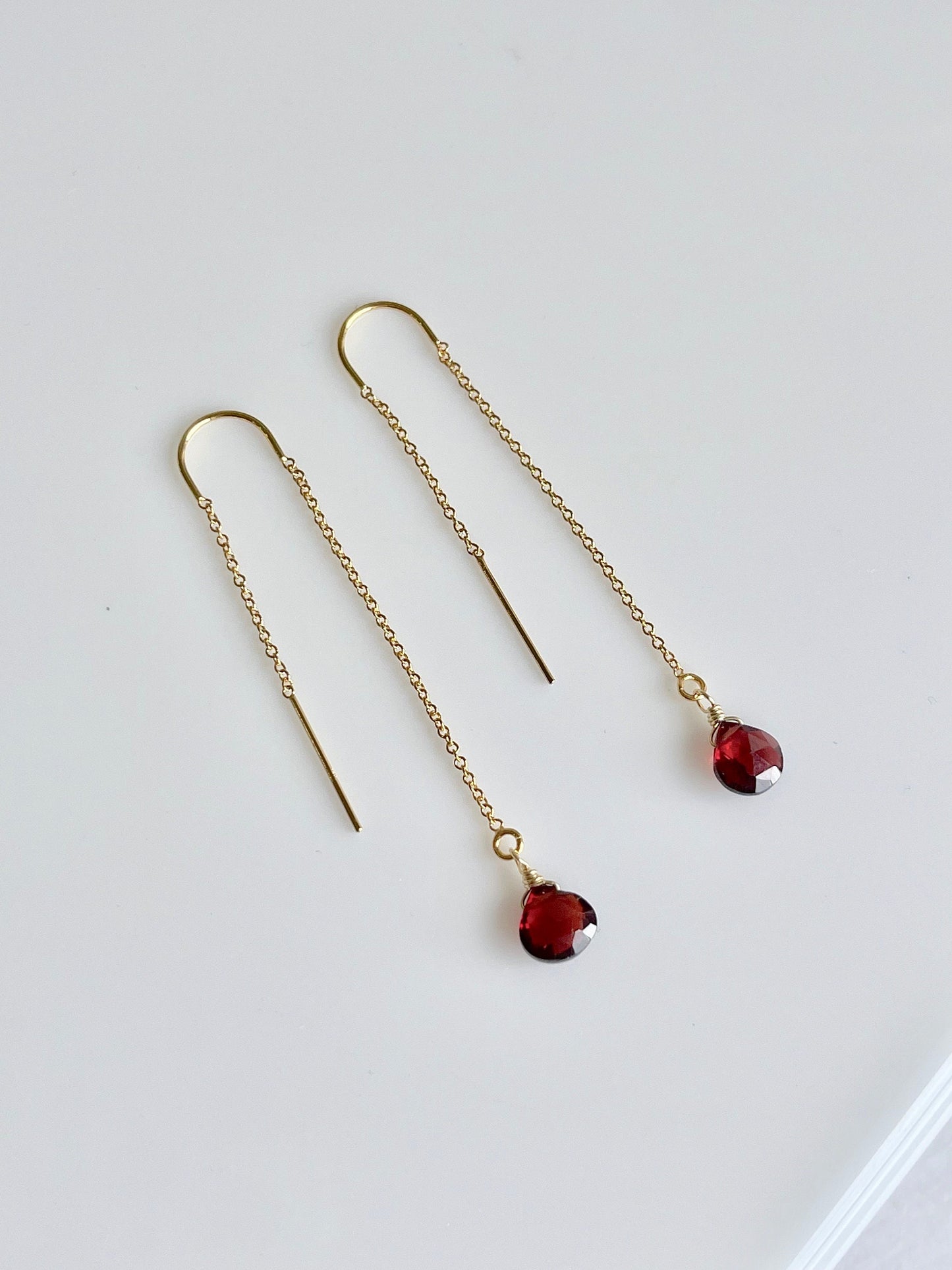 Garnet Threader Pull Through Earrings