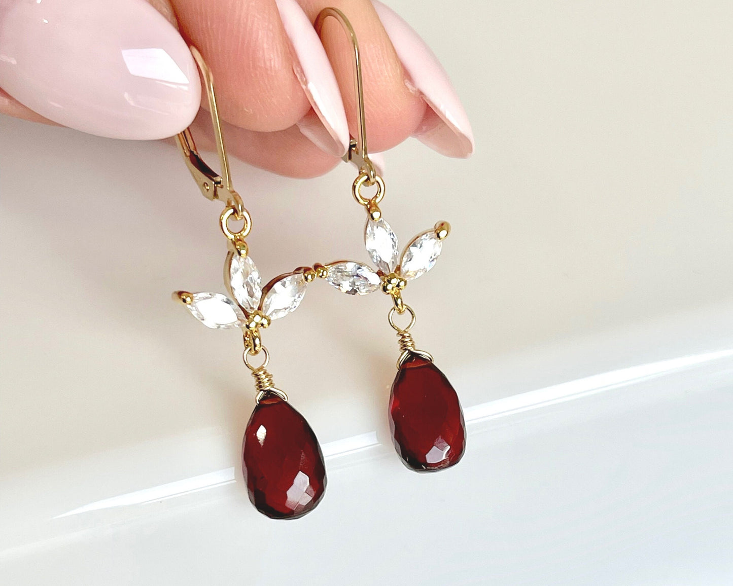 Flower Garnet Earrings