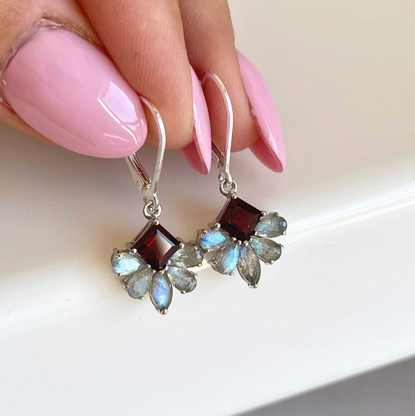 Labradorite and Garnet Flower Earrings