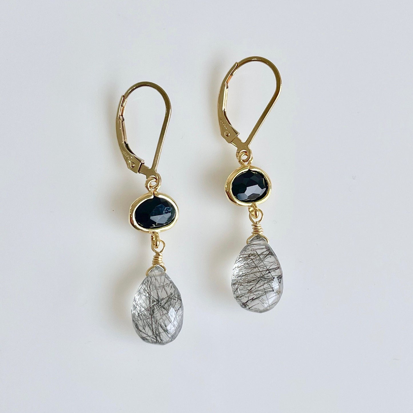 Onyx and Rutilated Quartz Earrings