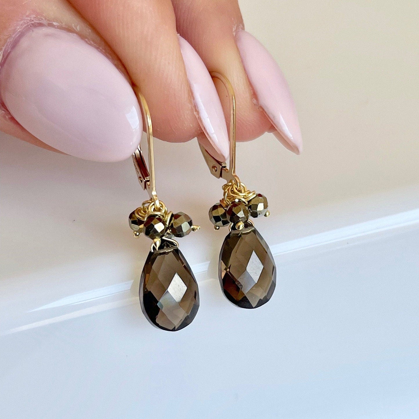 Smokey Quartz Small Teardrop Earrings