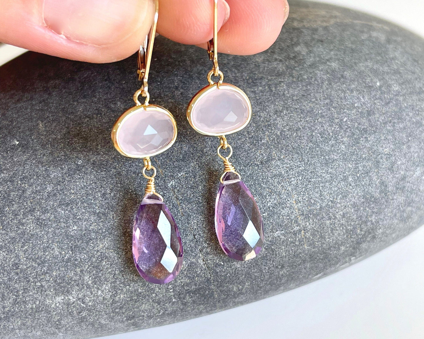 Rose Quartz and Amethyst Earrings