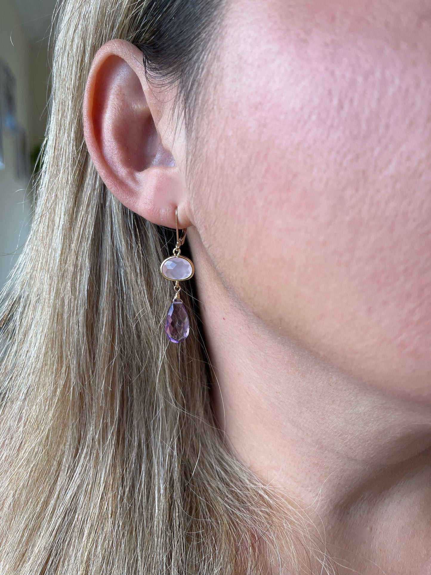 Rose Quartz and Amethyst Earrings