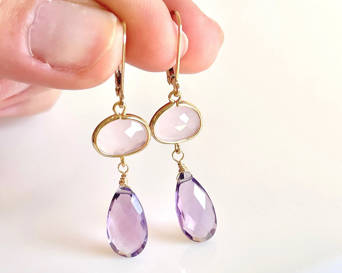 Rose Quartz and Amethyst Earrings