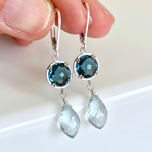 Aquamarine and Blue Topaz Earrings, March Birthstone