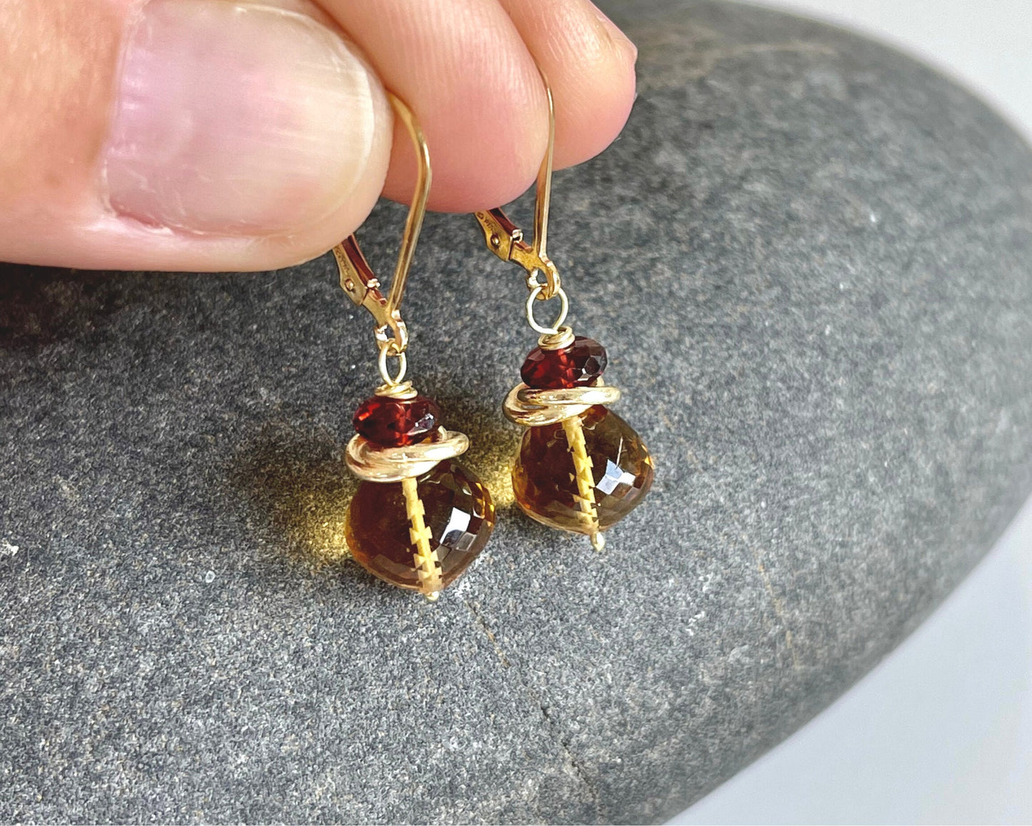 Yellow Topaz and Garnet Earrings