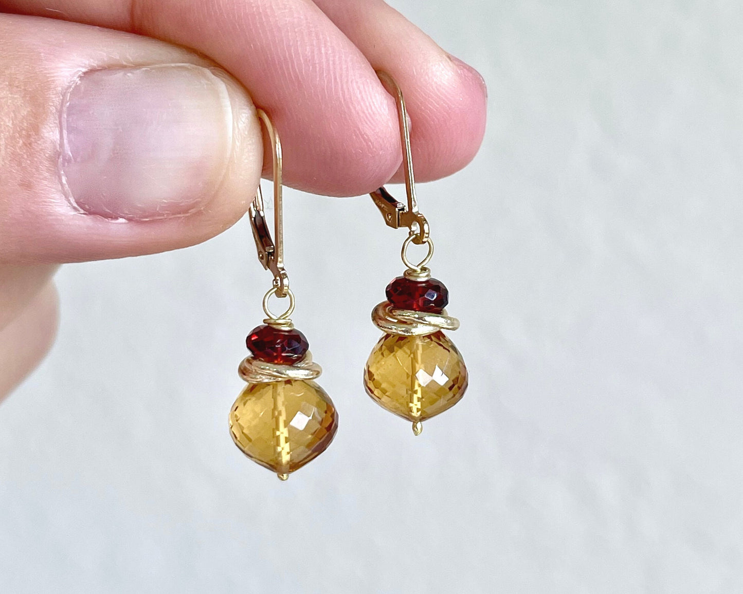 Yellow Topaz and Garnet Earrings