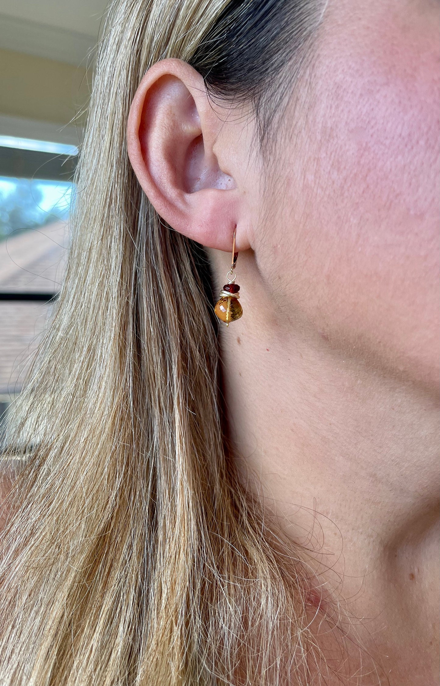 Yellow Topaz and Garnet Earrings