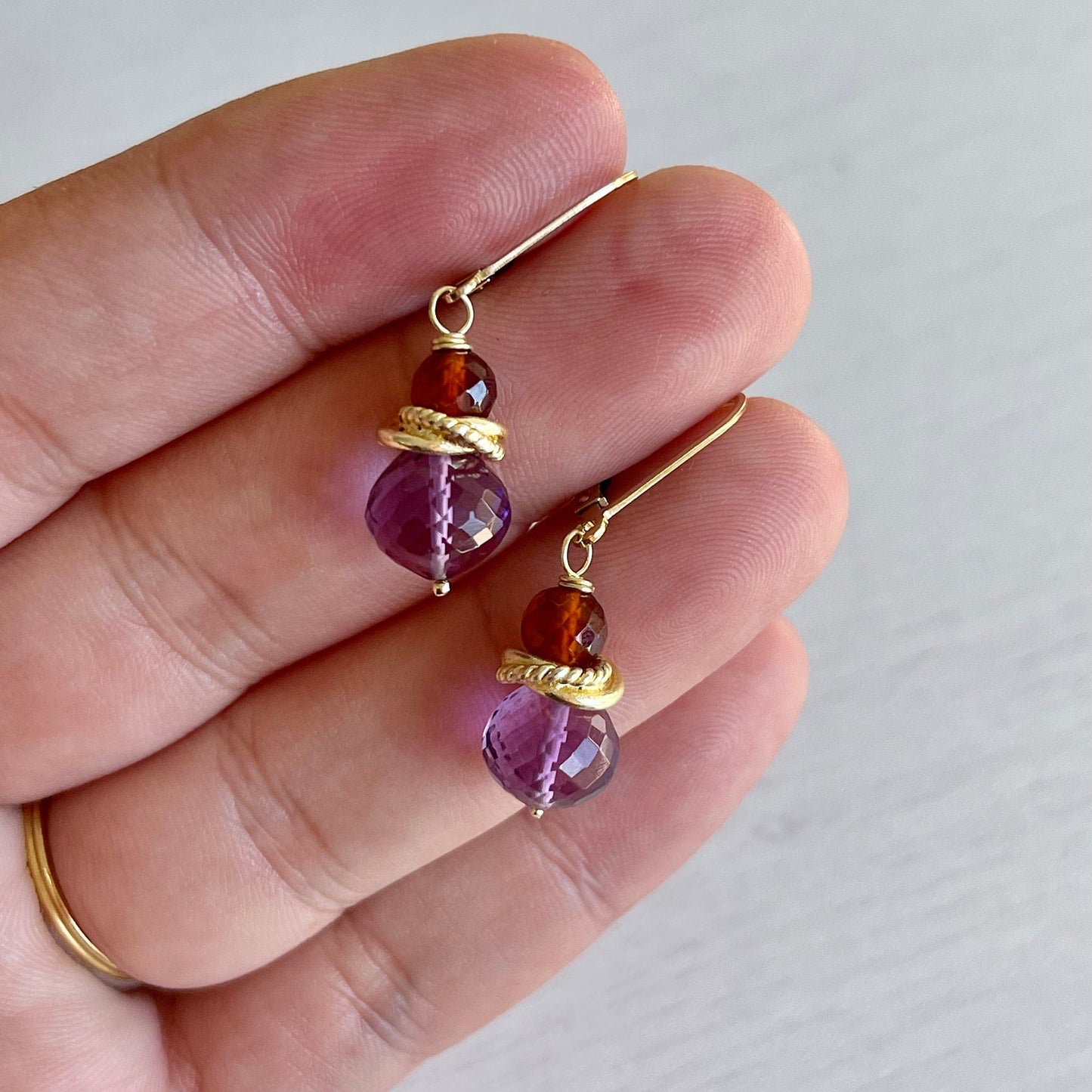 Amethyst and Hessonite Garnet Earrings