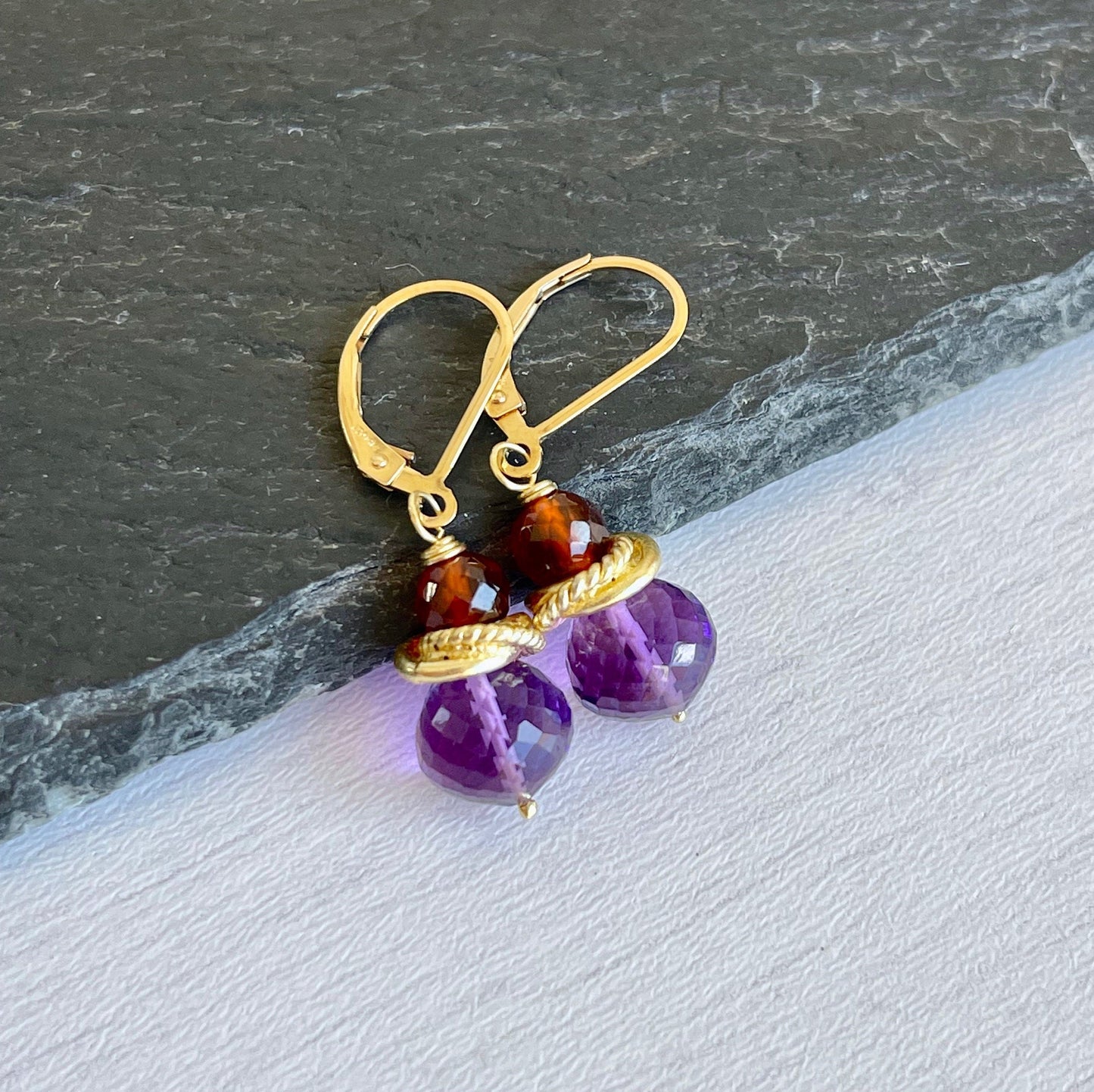 Amethyst and Hessonite Garnet Earrings