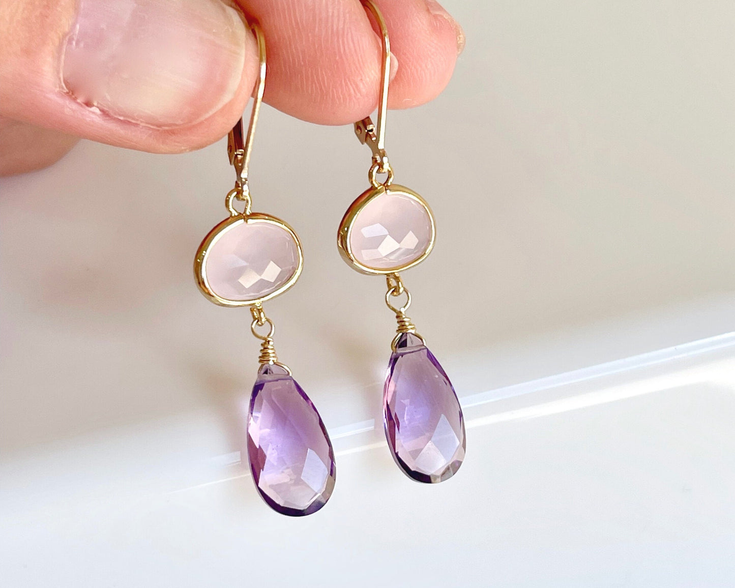 Rose Quartz and Amethyst Earrings