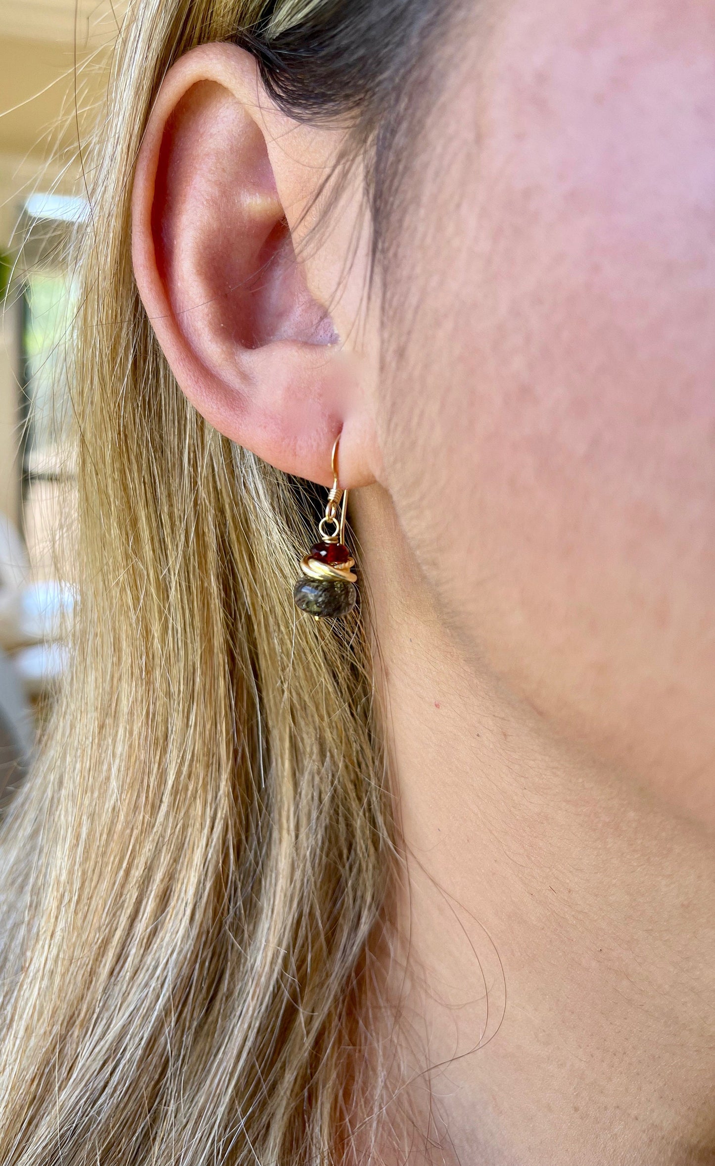 Rutilated Quartz and Garnet Earrings