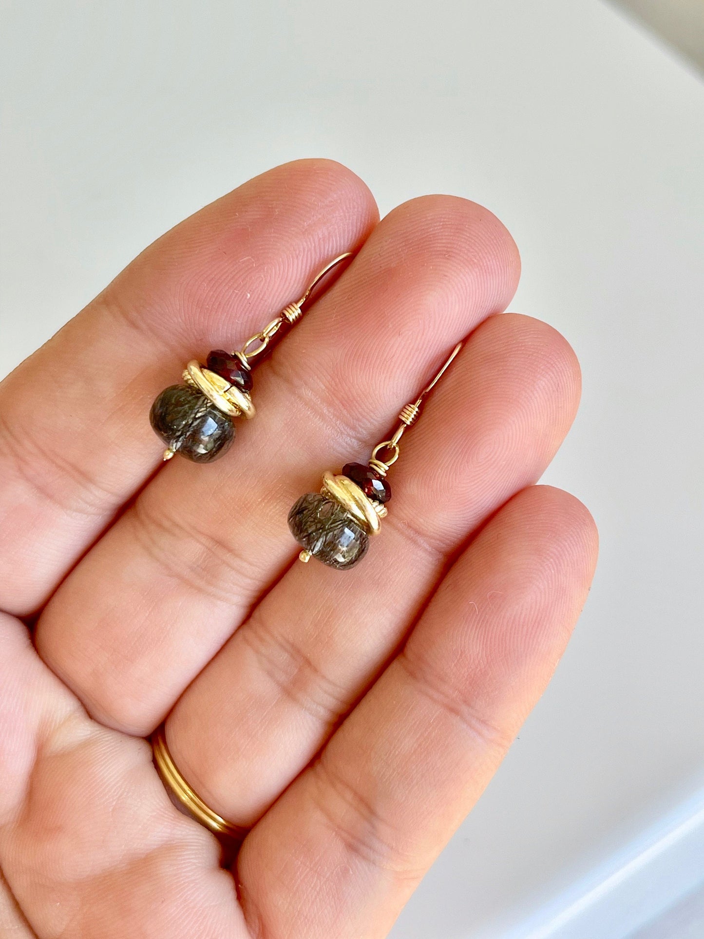 Rutilated Quartz and Garnet Earrings